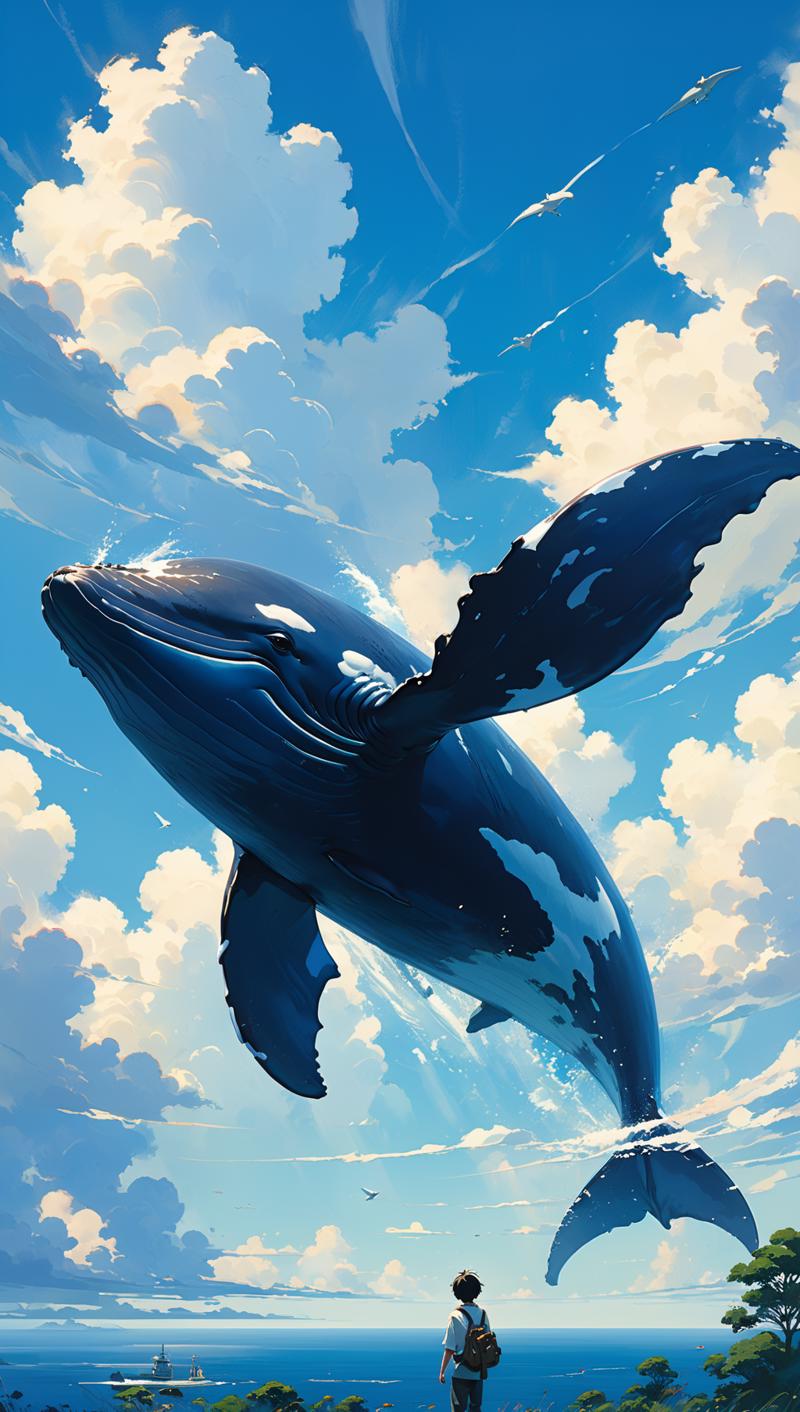 00720-3907505222-whale blue flying, in the sky clean, acrylic painting, trending on pixiv fanbox, palette knife and brush strokes, style of makot.png